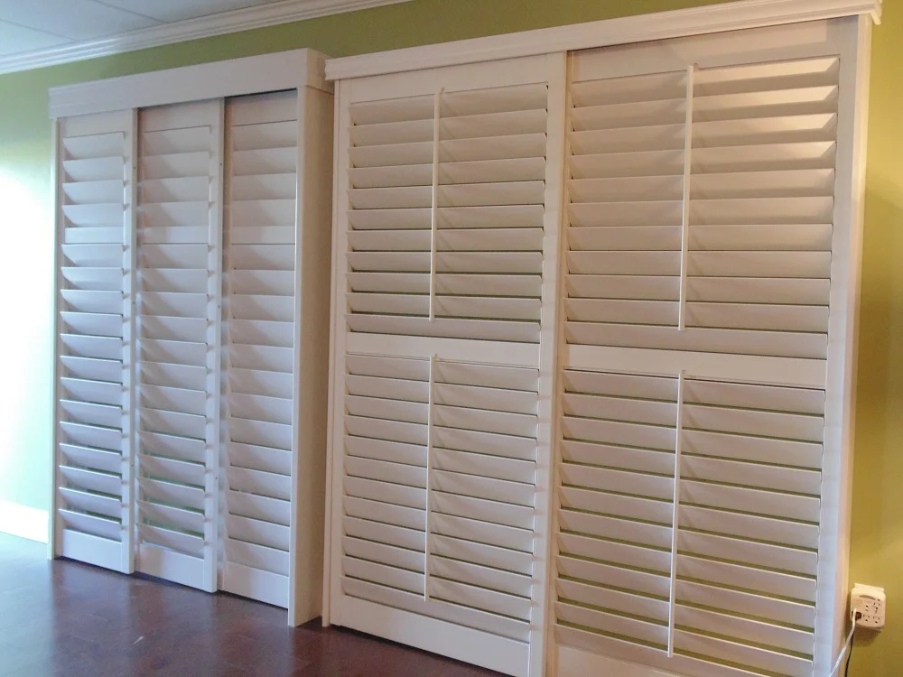 Bypass plantation shutters on a sliding glass door