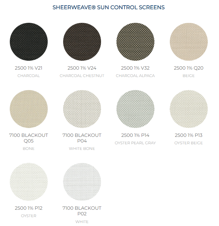 SheerWeave sun control screen color options